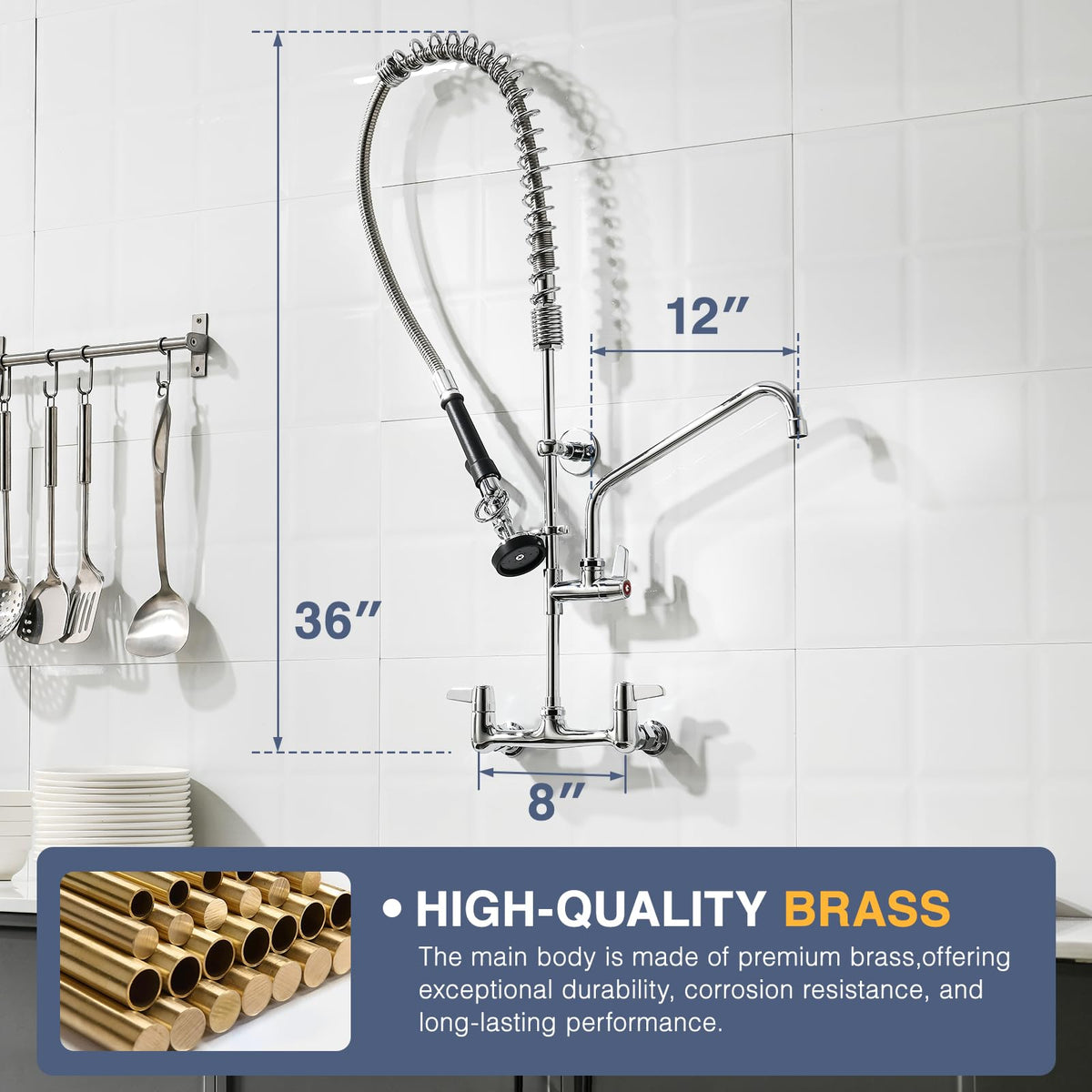 CENOSA 25" Commercial Sink Faucet Wall Mount with Pre-Rinse Sprayer