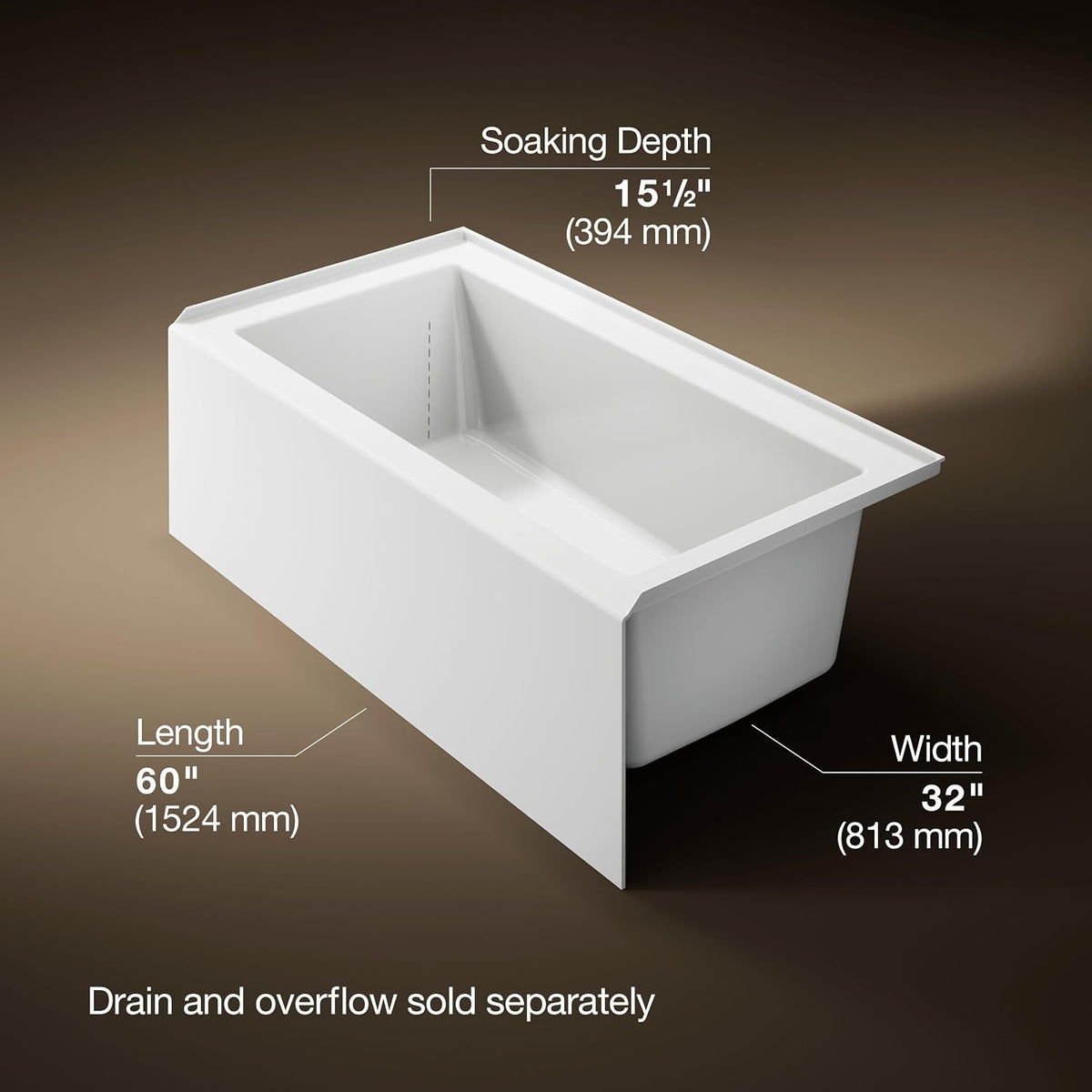 Kohler 1957-RA-0 UnderscoreÂ® 60" x 32" alcove bath right drain, White