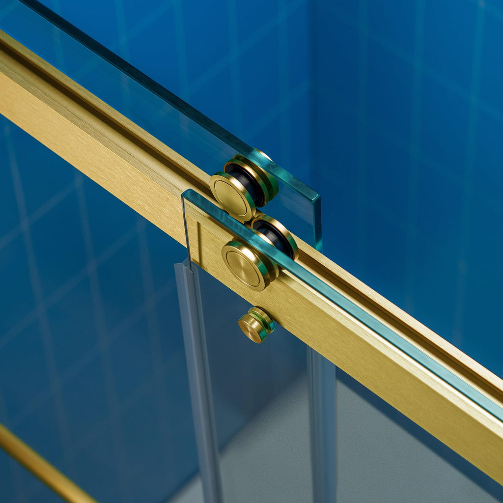 Woodbridge 56-60" W x 62" H Frameless Bathtub Shower Door,Double Sliding Soft-Close Doors,3/8(10mm) Tempered Glass with Explosion Proof Film in Brushed Bronze Finish