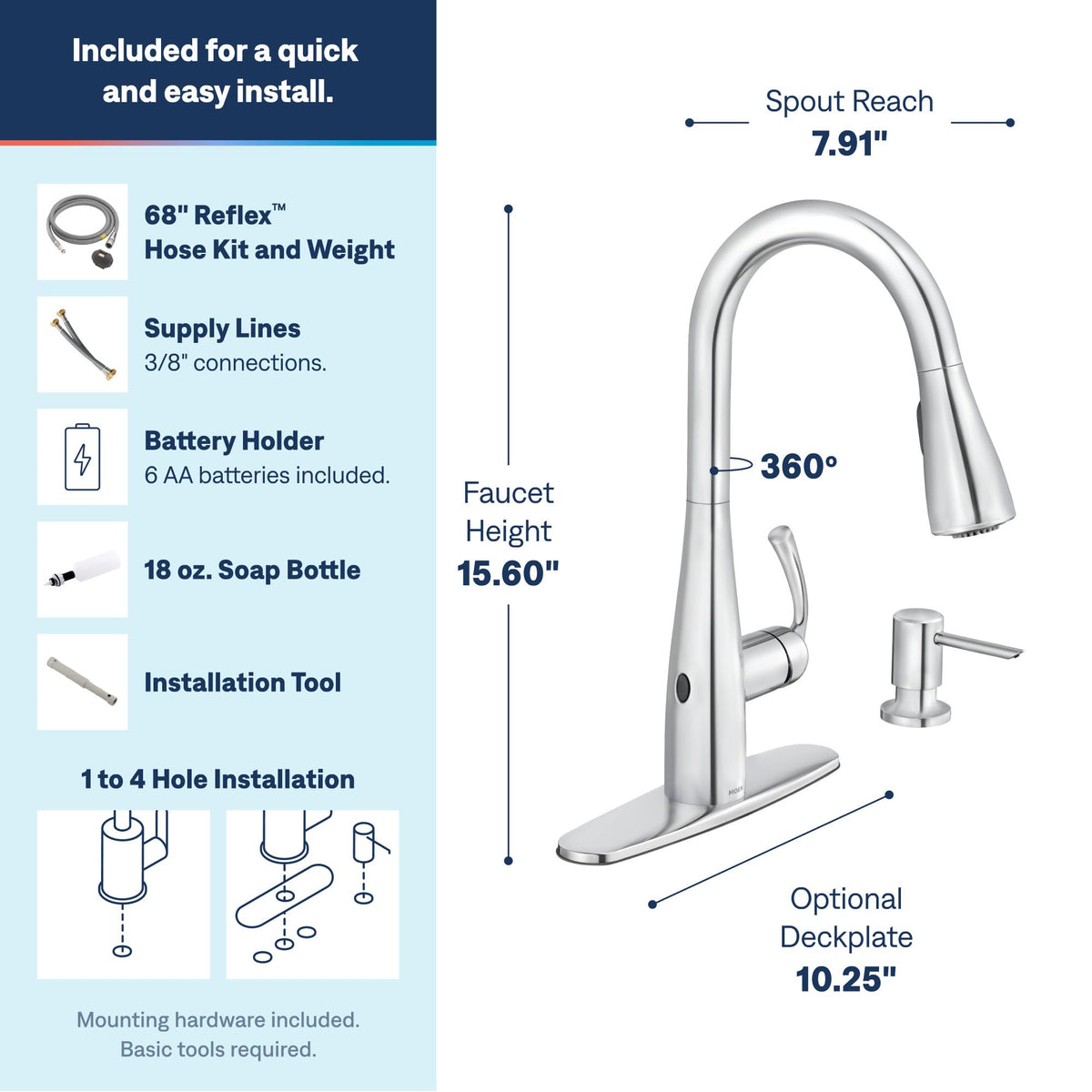 Moen Essie Spot Resist Stainless Pulldown Sprayer Kitchen Sink Faucet Set with Modern Pump Soap Dispenser, 87014SRS