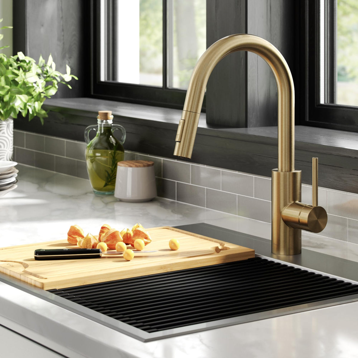KRAUS Purita 100% Lead-Free Kitchen Water Filter Faucet in Spot Free Antique Champagne Bronze, FF-100SFACB