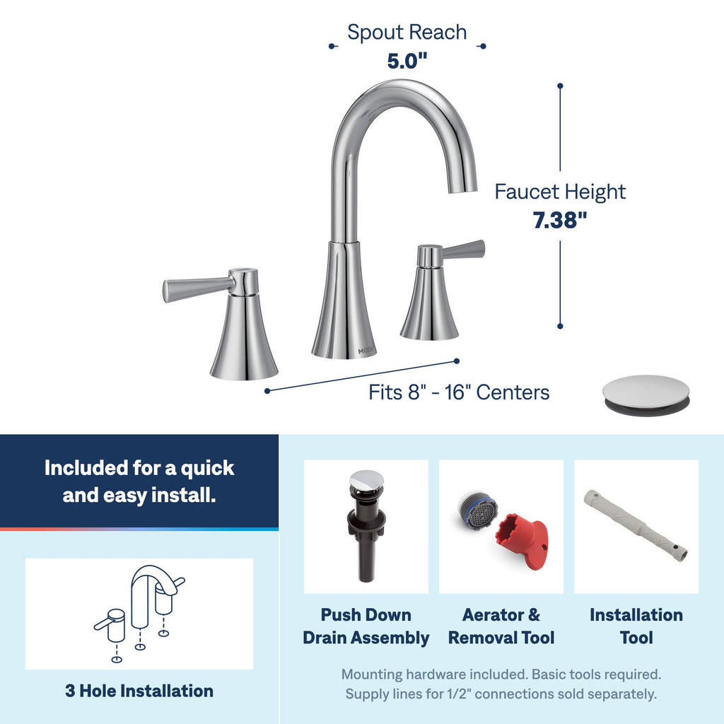 Moen 84022BL Ronan 2-Handle Centerset Bath Faucet w/Drain, Matte Black