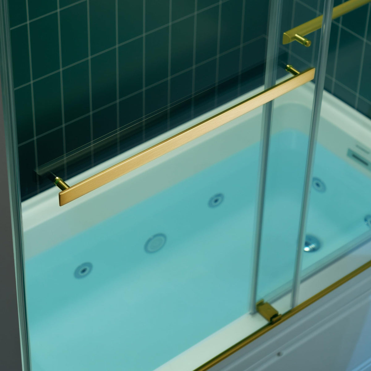 Woodbridge 56-60" W x 62" H Frameless Bathtub Shower Door,Double Sliding Soft-Close Doors,3/8(10mm) Tempered Glass with Explosion Proof Film in Brushed Bronze Finish