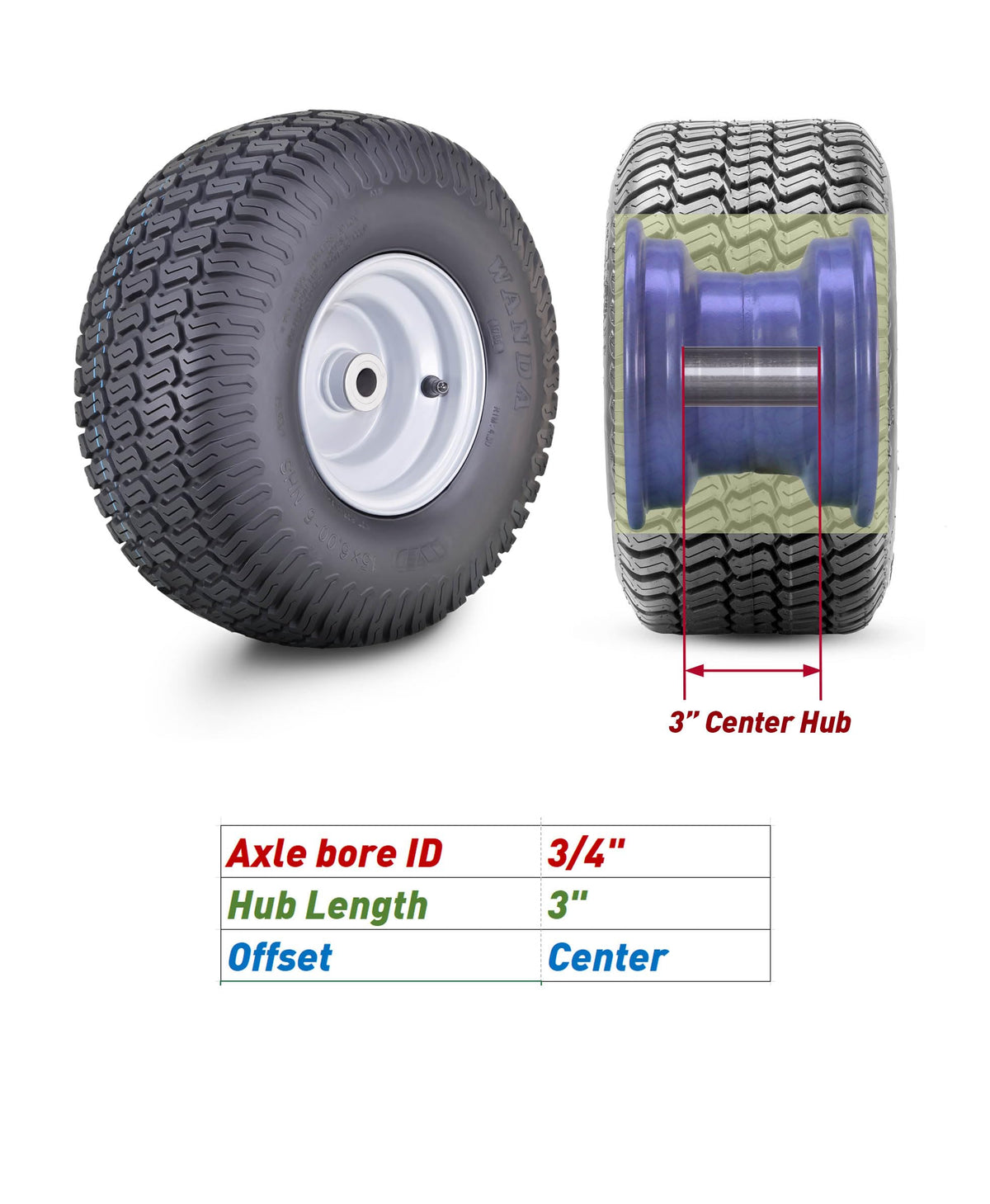 WANDA Lawn Mower Tire Wheel 18X8.5-8 4PR w/4X4" PCD Silver Rim-13028, Set 2
