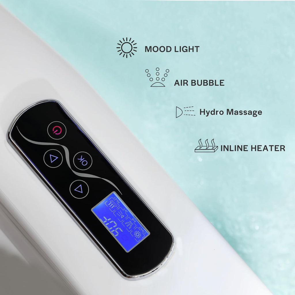 Empava Acrylic Whirlpool Bathtub, 71" Jetted Tub with Healing Chromotherapy