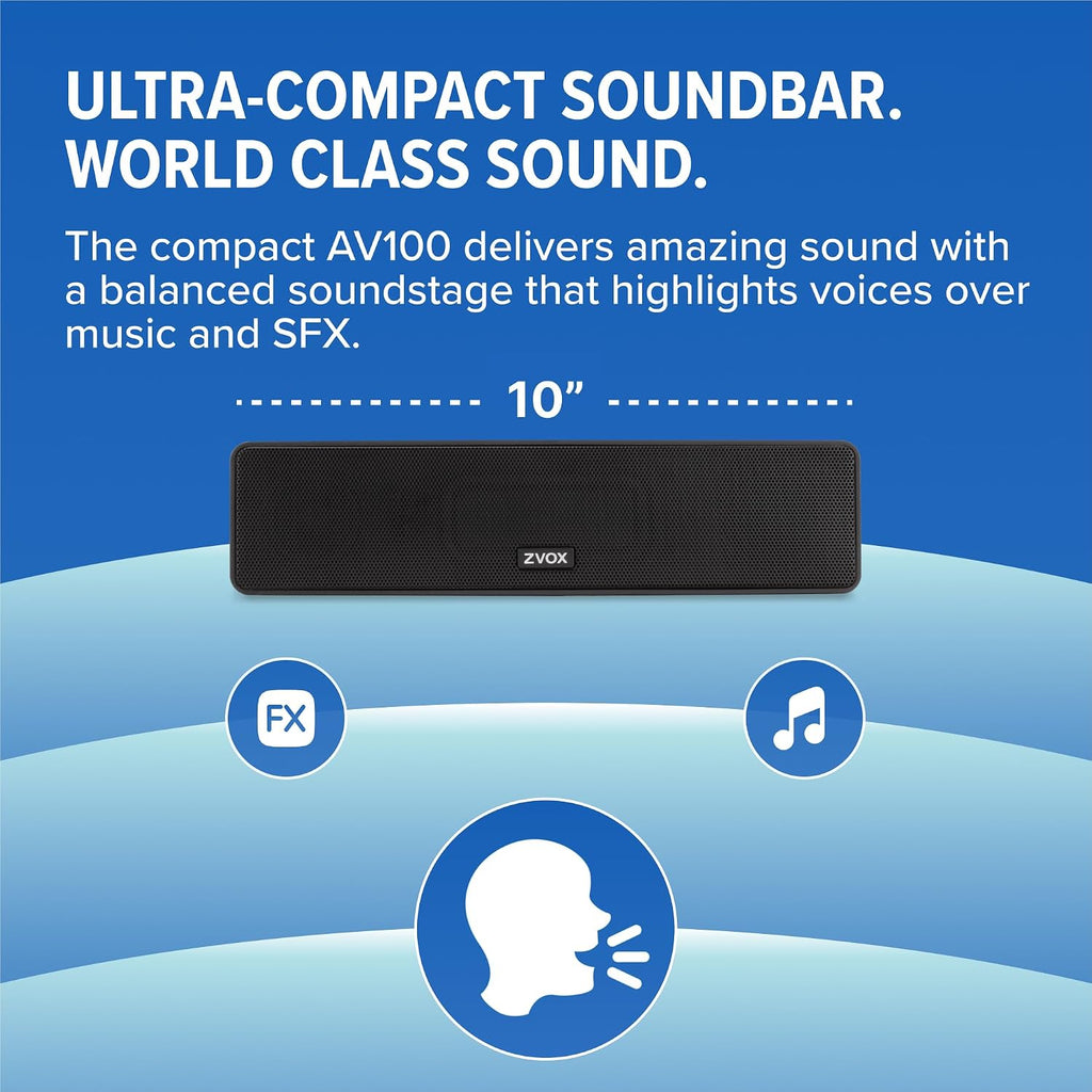 ZVOX AccuVoice AV100 Dialogue Clarifying Soundbar- 6 Levels of Voice Boost