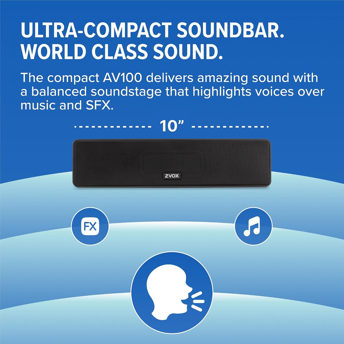 ZVOX AccuVoice AV100 Dialogue Clarifying Soundbar- 6 Levels of Voice Boost
