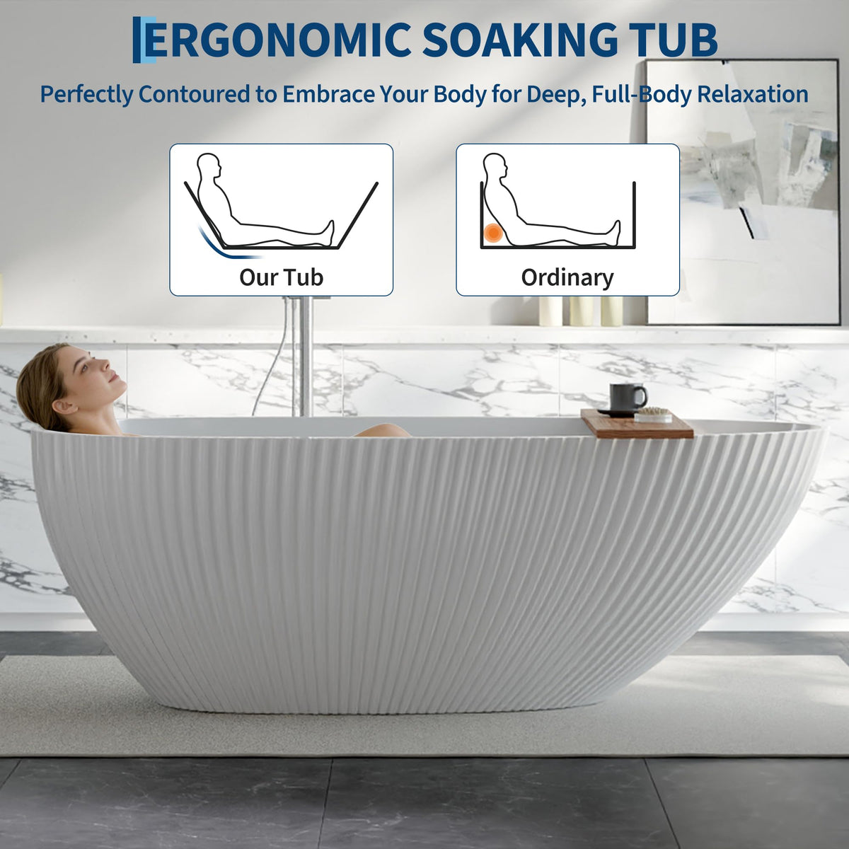Freestanding Bathtub 59 inch Acrylic Free Standing Tub 59 Inch, Free Standing Tub with Chrome Drain & Overflow, Ergonomic Stand Alone Tub for Small Bathroom or Home Spa
