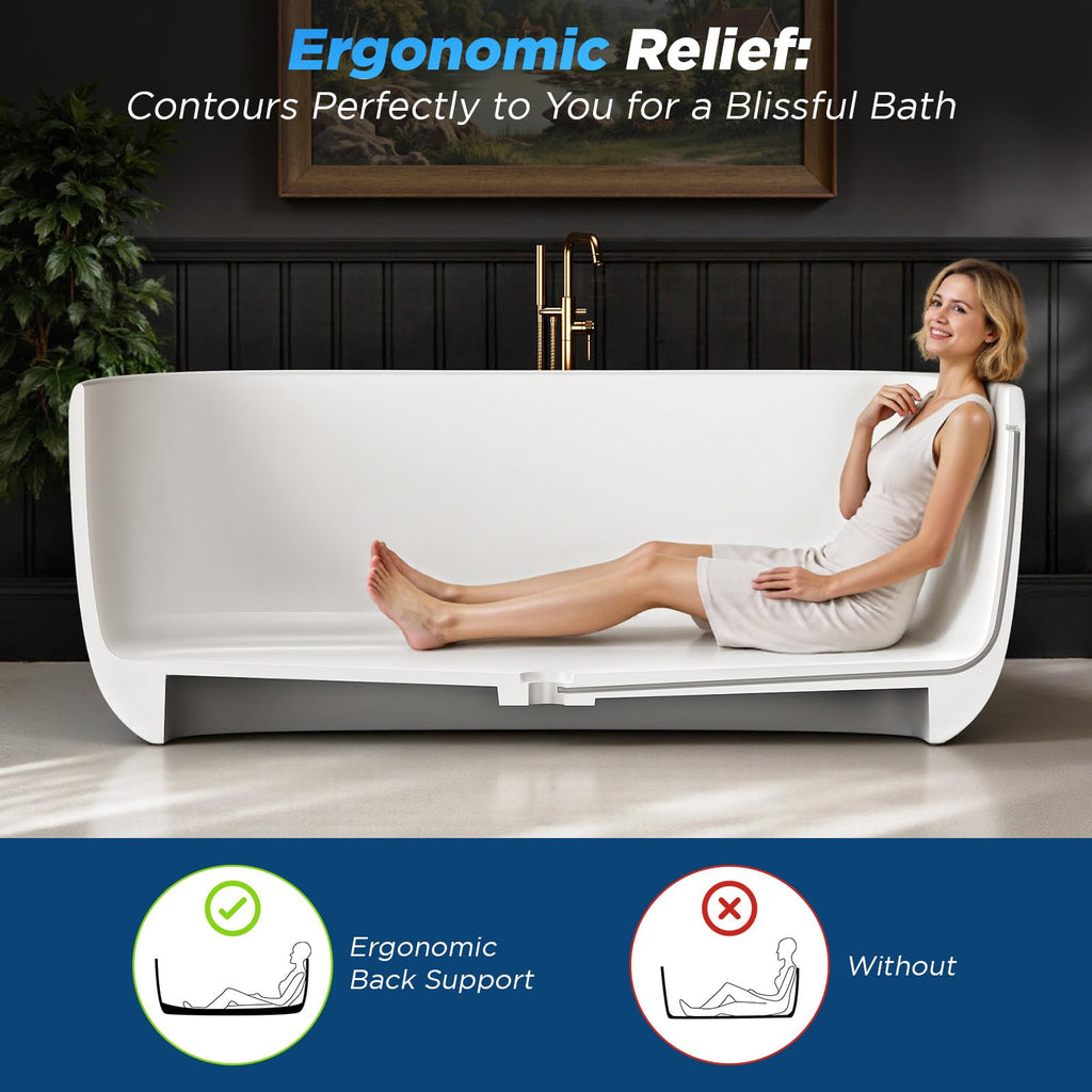 61''Stone Resin Freestanding Bathtub,Solid Surface Soaking Tub with Deep Bath Design, Modern Oval Free Standing Tub with Integrated Drain & Hidden Overflow, Starry Gray