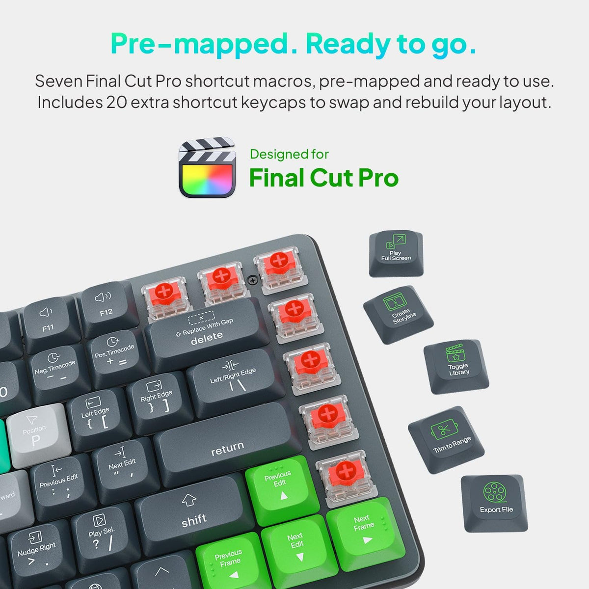 JCPAL Dash Adobe Premiere Pro Wireless Shortcut Keyboard for Mac/PC