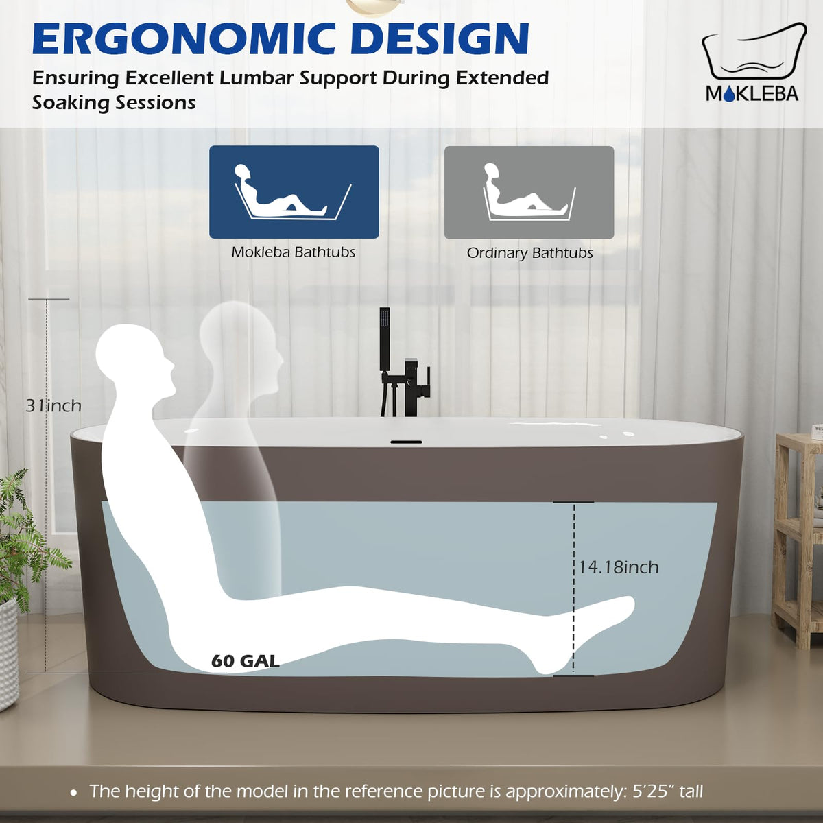 59" Acrylic Freestanding Bathtub,Double Ended,Lozenge Texture,Black