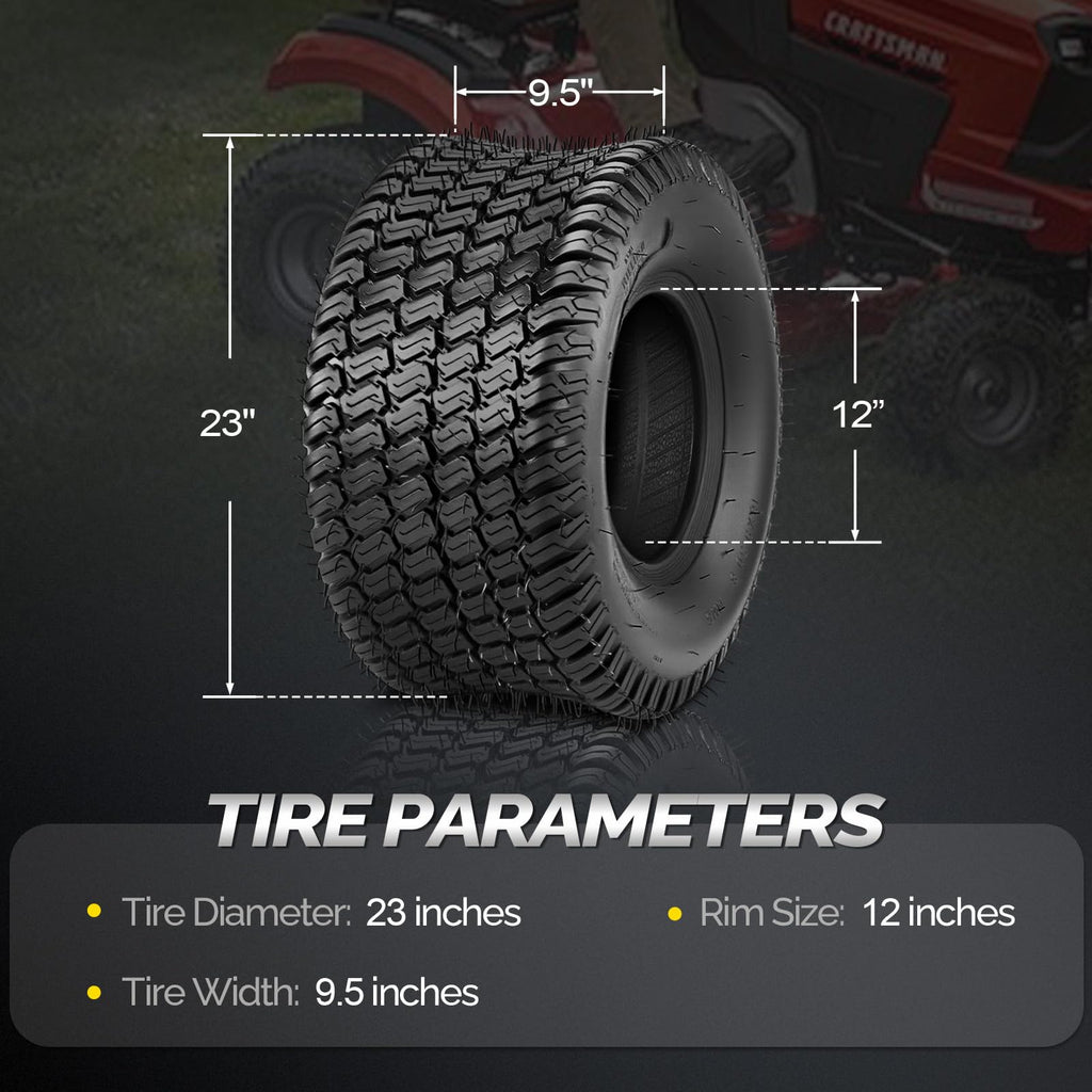 TUFFIOM 24x12.00-12 Lawn Mower Tires Set of 2, 6PR Turf Tire Lawn & Garden Tires for Garden Tractor Riding Mower, Tubeless