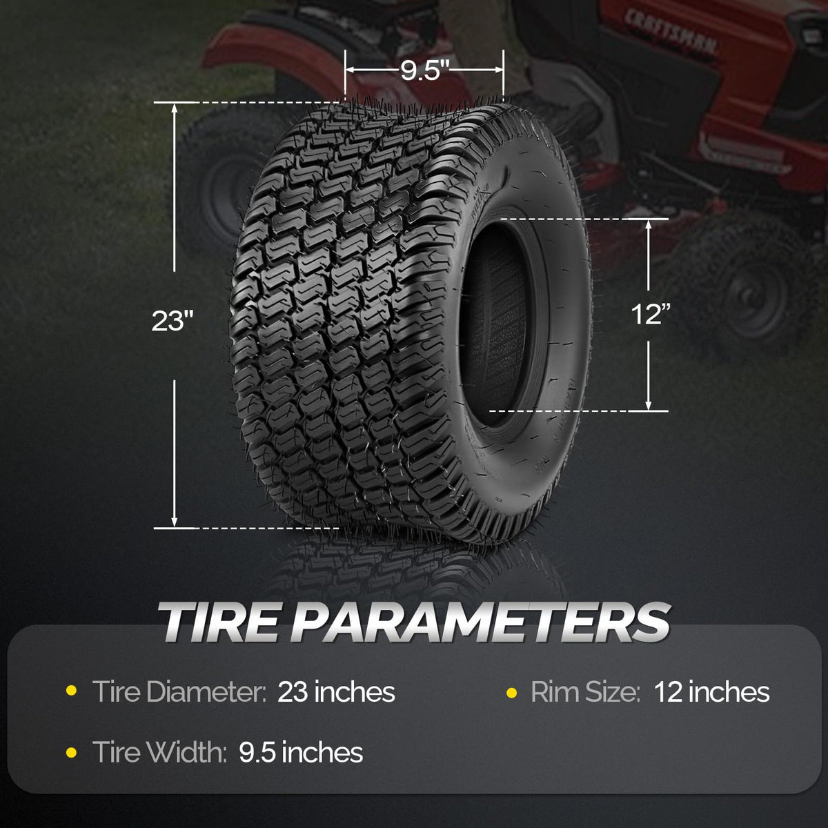 TUFFIOM 24x12.00-12 Lawn Mower Tires Set of 2, 6PR Turf Tire Lawn & Garden Tires for Garden Tractor Riding Mower, Tubeless
