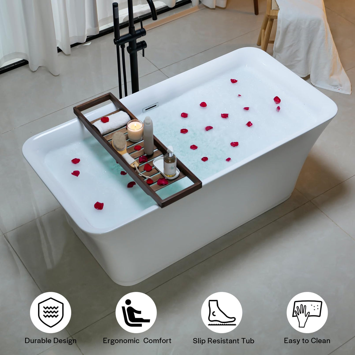 Empava 67" Luxury Freestanding Soaking Bathtub - Modern Oval Spa Tub