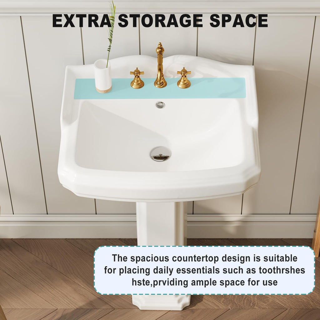26" W X 20" D Bathroom Pedestal Sink, Rectangular White Ceramic Vanity Sink with Overflow and 3 Pre-Drilled Holes - Fits 8-Inch Faucets,Freestanding Restroom Sink Combo for Small Spaces