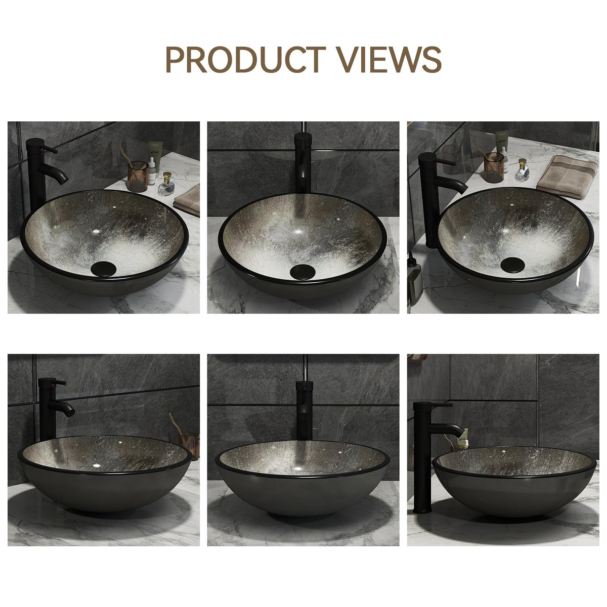 YOURLITE Bathroom Artistic Vessel Sink, Tempered Glass Countertop Bowl Sink
