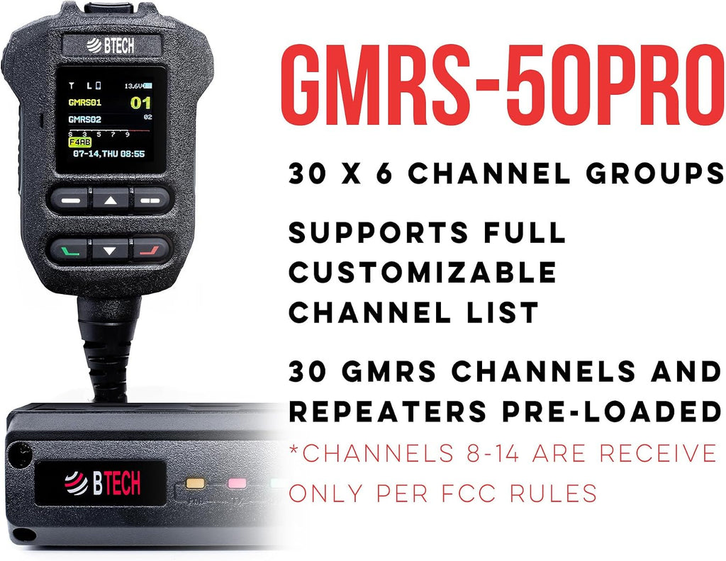 BTECH GMRS-50PRO IP54 Weatherproof 50-Watt GMRS Base Station Radio with Bluetooth, GPS, NOAA, and Advanced Features, Dual Band (VHF/UHF) Scanner, Long Range Two-Way GMRS Walkie Talkie