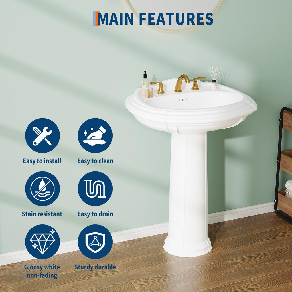 Garvee 20" W X 17" D W Bathroom Pedestal Sink, Pedestal Sink Combo