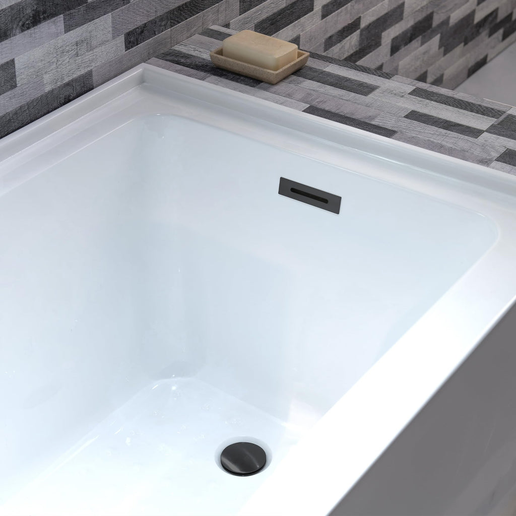 WOODBRIDGE 60" Acrylic Rectangular Alcove Soaking Bathtub in White with Left Drain, Brushed Nickel pop-up Drain Included, LB428-L