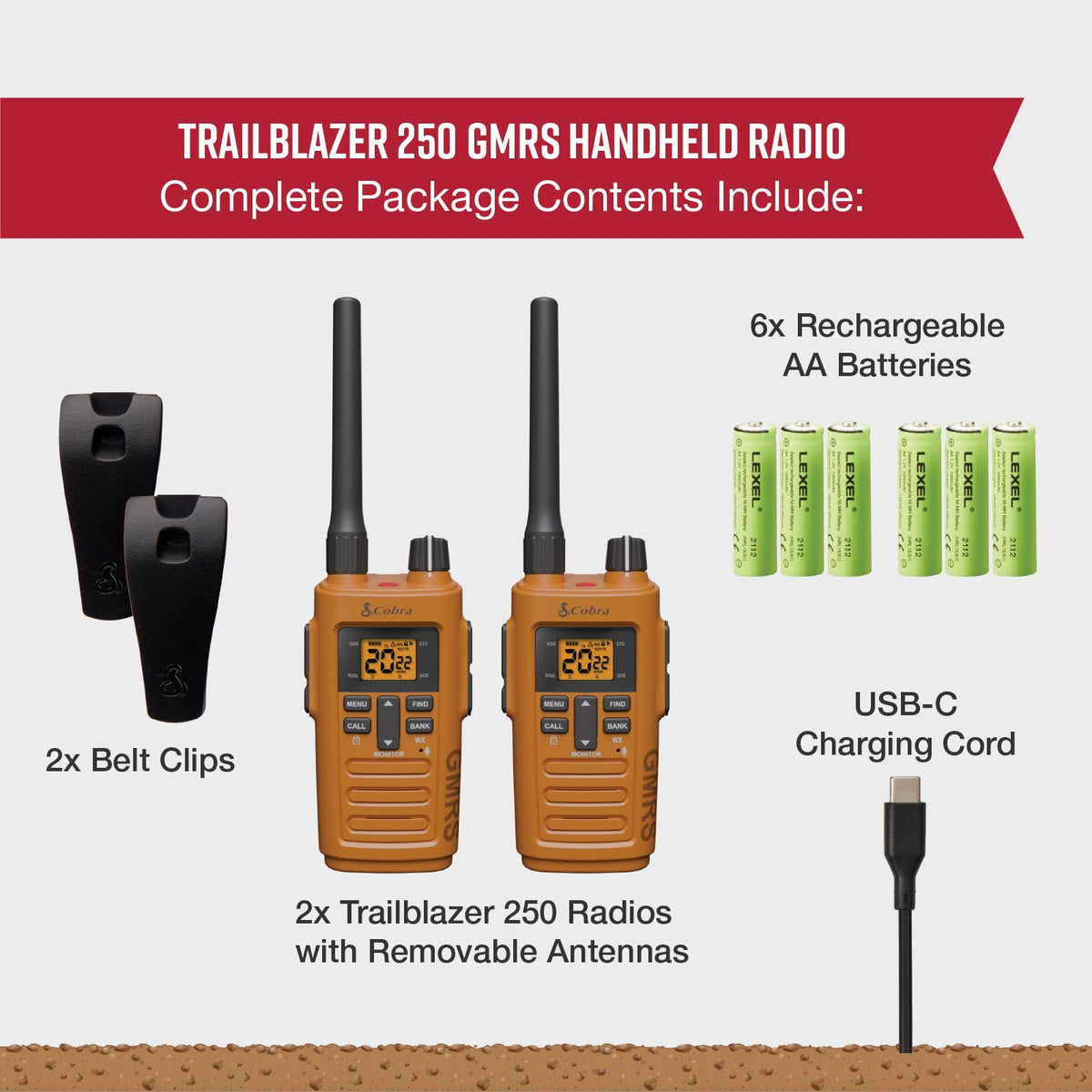 Cobra Trailblazer 450 GMRS Radio (2-Pack), IP54 Weather Resistant, NOAA
