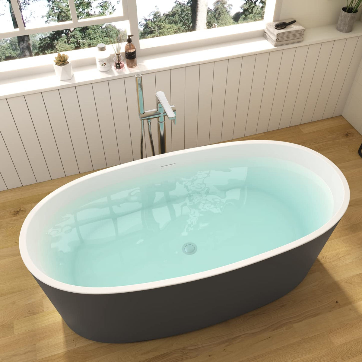 62" Lucite Acrylic Freestanding Bathtub, Double Slipper Soaking Tub
