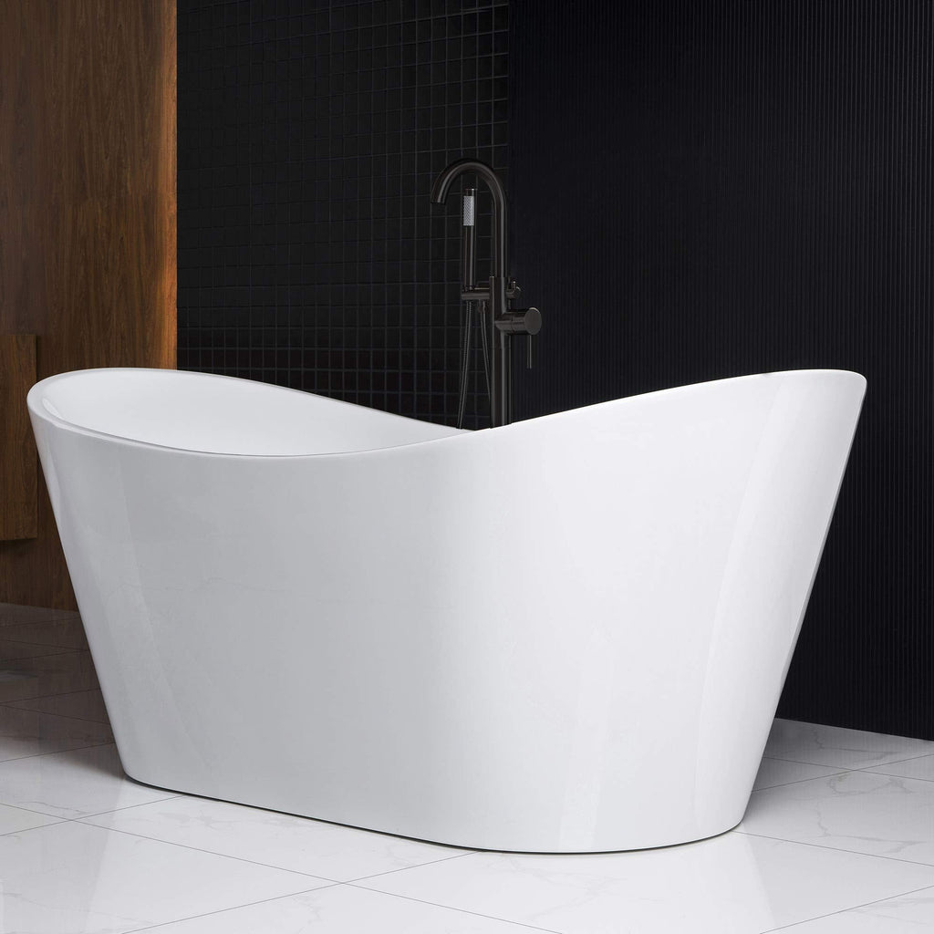 WOODBRIDGE 71"Freestanding White Acylic Soaking Bathtub with Brushed Nickel Drain and Overflow,B0017-BN