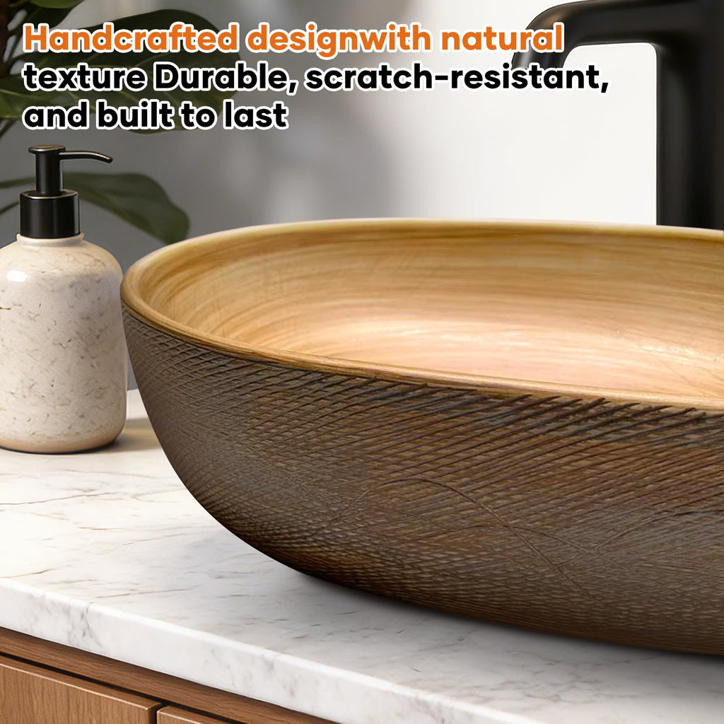Ceramic Vessel Sink, Retro Round, 16.9" with Overflow
