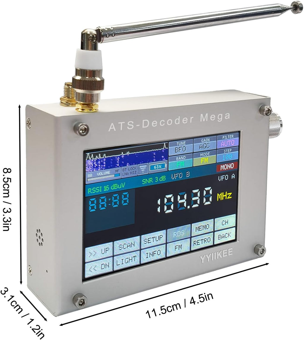 Upgraded ATS-Decoder Mega SDR Radio Receiver 4" Touch Color Screen SI4735D60 High-Sensitivity Chip AM FM SYNC SSB CW DIGI Built-in 4000mAh Battery Aluminum Alloy Housing, Stereo Speakers