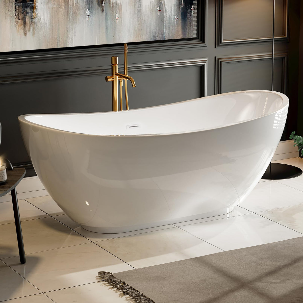 Empava 59 Inch Freestanding Bathtub - Modern Stand Alone Soaking Tubs