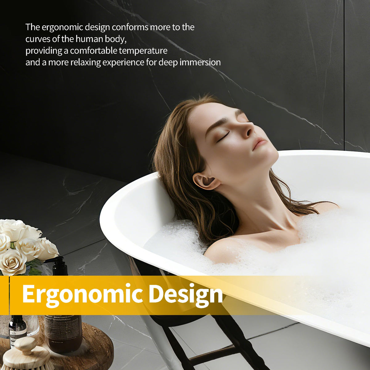 59" Acrylic Freestanding Bathtub, Modern Soaking Tub with Matte Drain and Overflow, Ergonomic Deep Design, Double-Walled Insulation, CUPC Certified, Easy Clean, Slip-Resistant, Gloss White