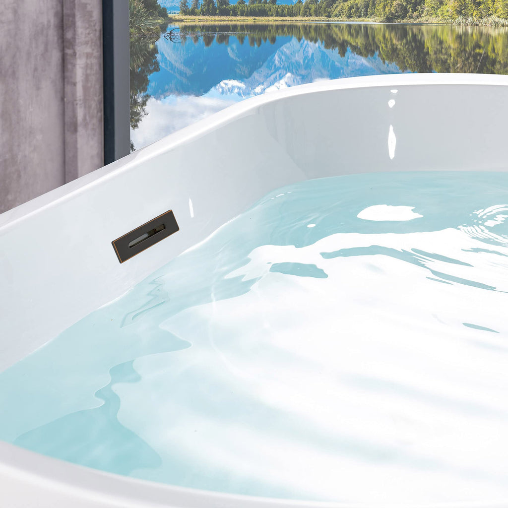 WOODBRIDGE 54" Acrylic Freestanding Bathtub Contemporary Soaking White Tub with Brushed Gold Overflow and Drainï¼BTA1702-BG