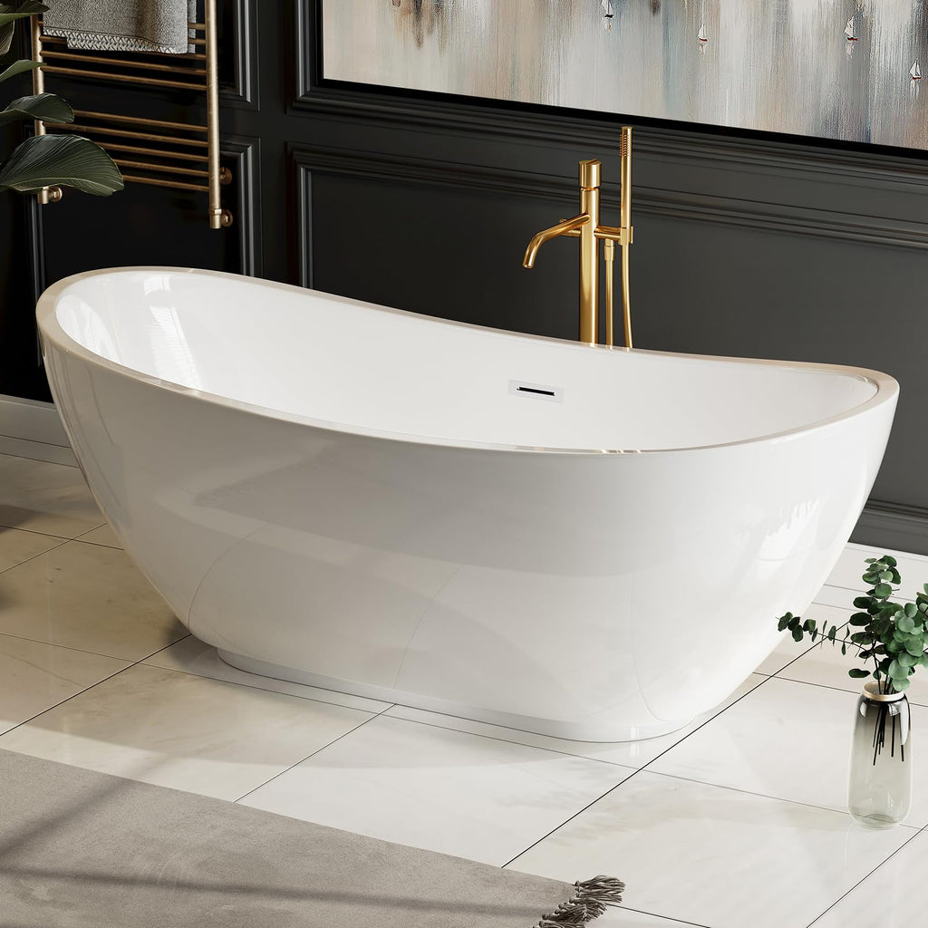 Empava 59 Inch Freestanding Bathtub - Modern Stand Alone Soaking Tubs