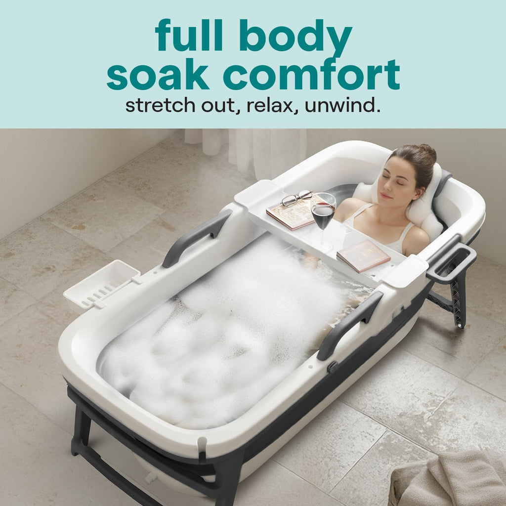 Serenelife 59" Portable Bathtub for Adults â Large Foldable Ice Bath Tub for Cold Plunge & Hot Spa, Freestanding Soaking Tub for Indoor/Outdoor, Athlete Recovery & Family Use, 440lbs Capacity