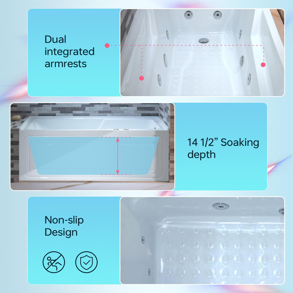 WOODBRIDGE 60" Alcove Acrylic Rectangular Whirlpool Heated Jetted Tub in White with Left Drain, Chrome pop-up Drain Included BS6030L