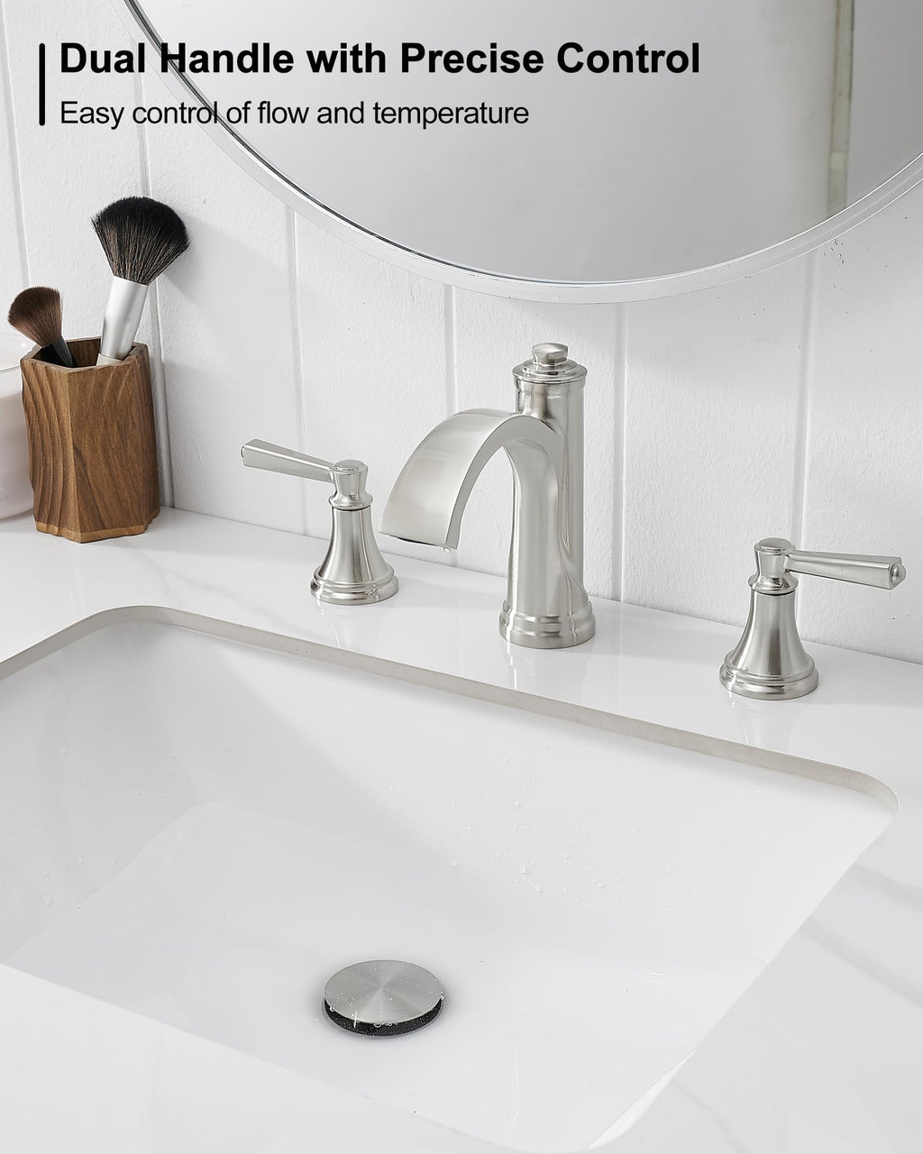 Waterfall Bathroom Faucet 3 Hole, 4-16 Inch Oil Rubbed Bronze Bathroom Faucet, Brass Bathroom Sink Faucet, 2 Handle Bathroom Faucets, Bathroom Vanity Faucet with Pop-Up Drain, Water Hoses
