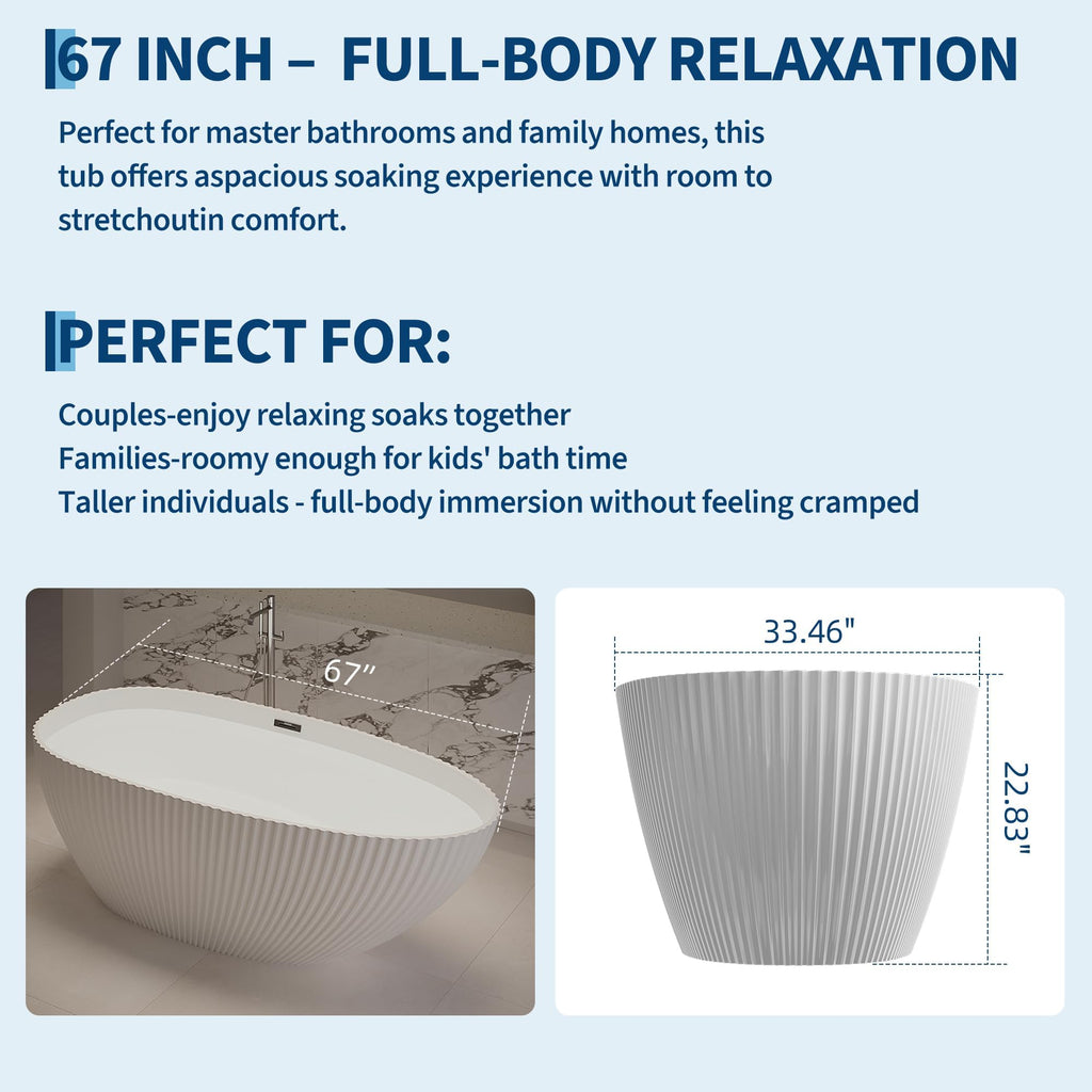 59" Acrylic Freestanding Bathtub, Contemporary Stand Alone Soaking Tub with Ergonomic Design, Integrated Overflow and Chrome Drain, cUPC Certified Free Standing Tub for Bathroom Renovation, Home Spa