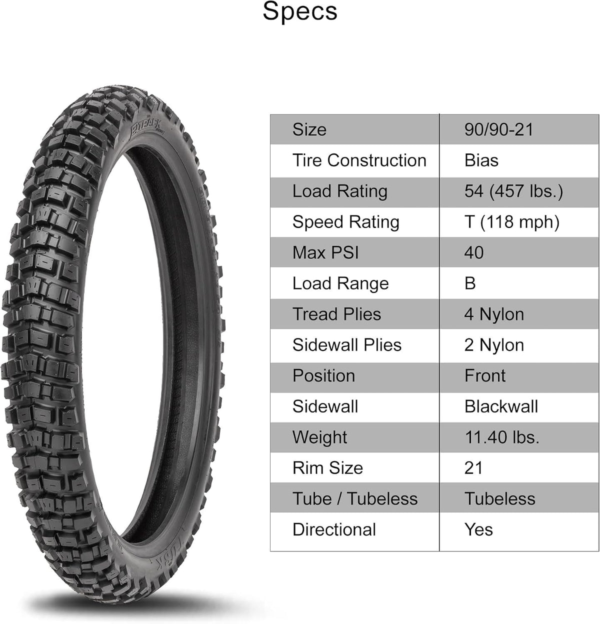 Tusk 2Track Adventure Motorcycle Tire Set ¨C 90/90-21 Front & 130/80-17 Rear ¨C Dual-Sport Off-Road Tires