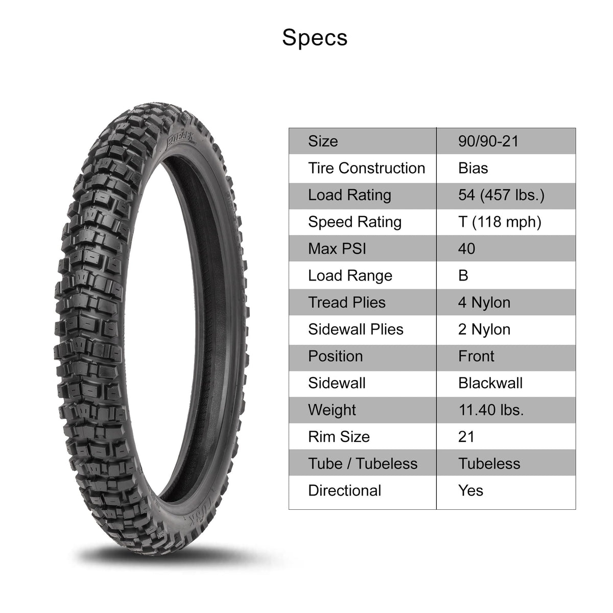Tusk 2Track Adventure Motorcycle Tire Set ¨C 90/90-21 Front & 130/80-17 Rear ¨C Dual-Sport Off-Road Tires