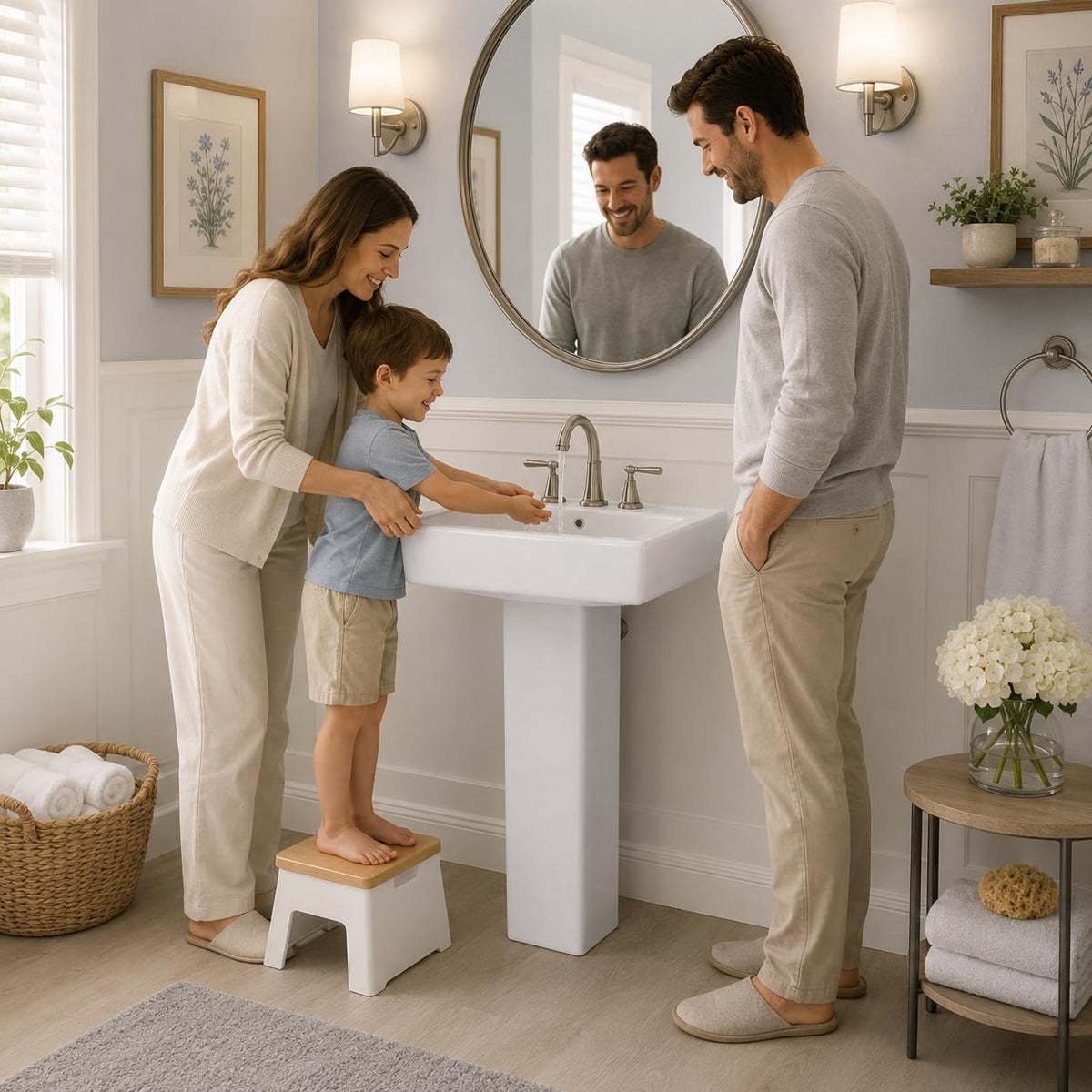 Garvee White Ceramic Pedestal Bathroom Sink, Single Hole Freestanding Basin