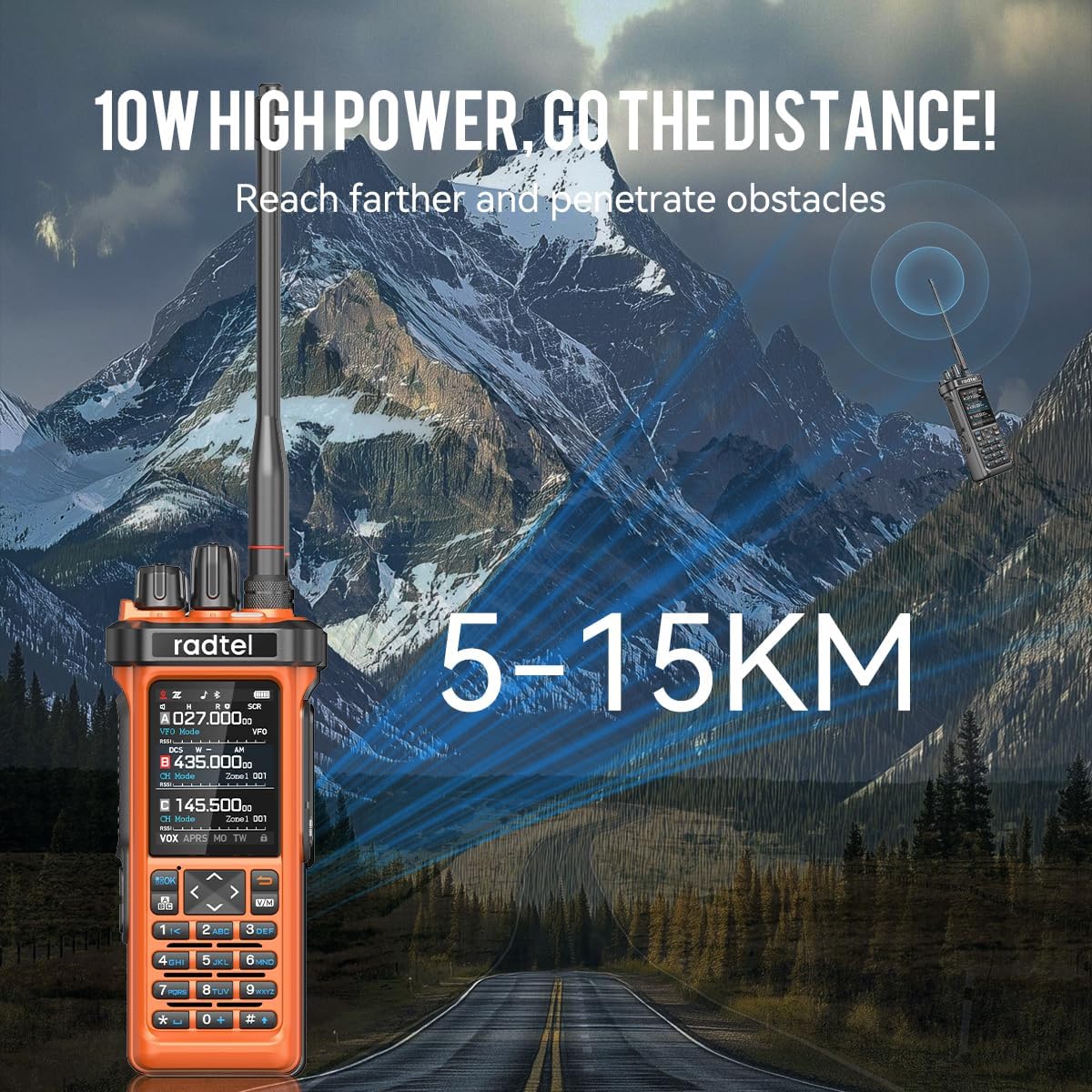 Radtel RT-950 PRO Ham Radio GPS/APRS, 10W Walkie Talkie Long Range Handheld Two Way Radio, SW/MW/LW RX, Bluetooth APP Programming, NOAA, Spectrum Analyzer,Orange(with Programming Cable)