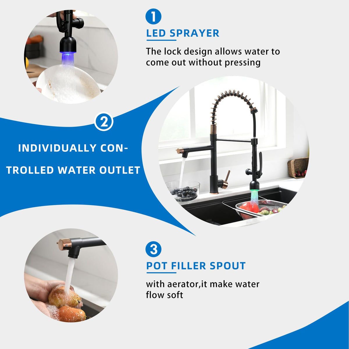Fapully Black Kitchen Faucet,Commercial Pull Down Kitchen Sink Faucet