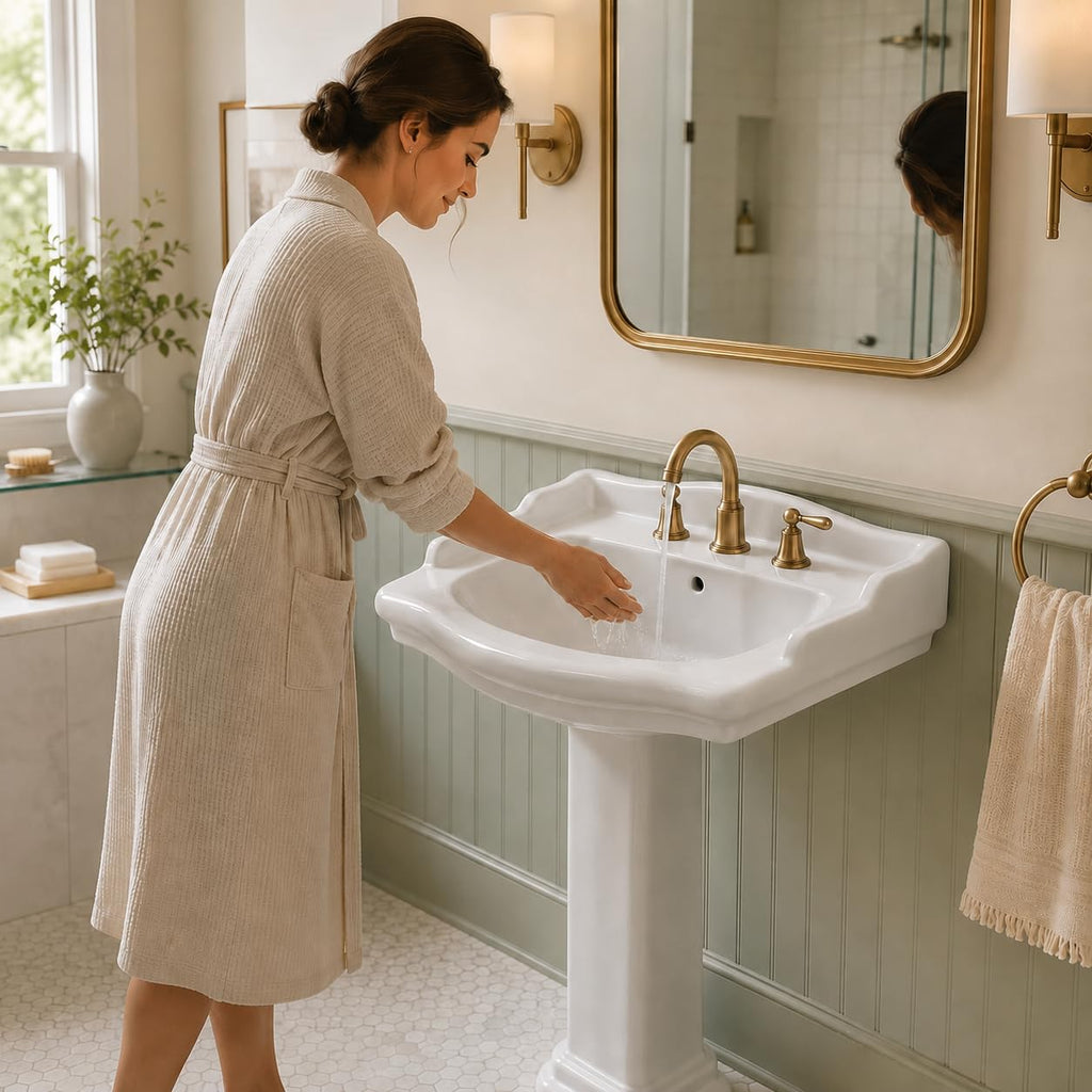 Garvee White Ceramic Pedestal Bathroom Sink, Single Hole Freestanding Basin