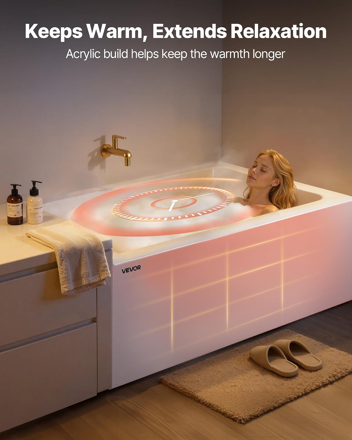VEVOR Alcove Bathtub, 48" x 30" Contemporary Alcove Acrylic Bathtub, Soaking Bath Tub with Left Hand Drain and Overflow Hole, Large Rectangular Deep Soak Tub for Bathroom with Integral Flange, White