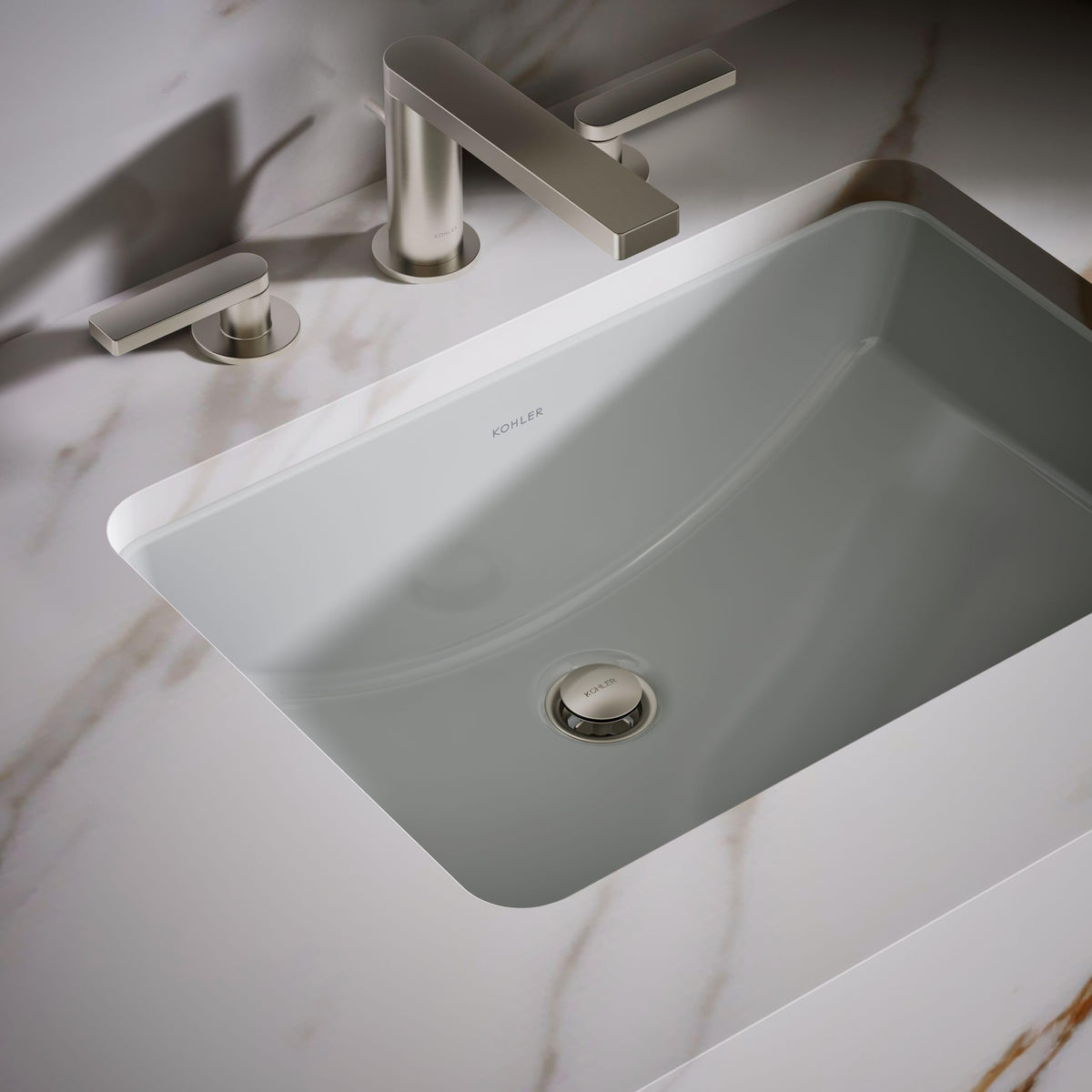 KOHLER 2214-0 Ladena Rectangular Undermount Bathroom Sink With Curved Bottom, 20-7/8" W X 14-3/8" L, White