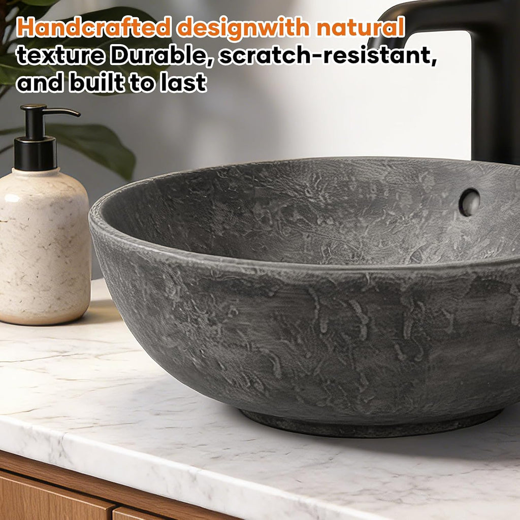 Ceramic Vessel Sink, Retro Round, 16.9" with Overflow