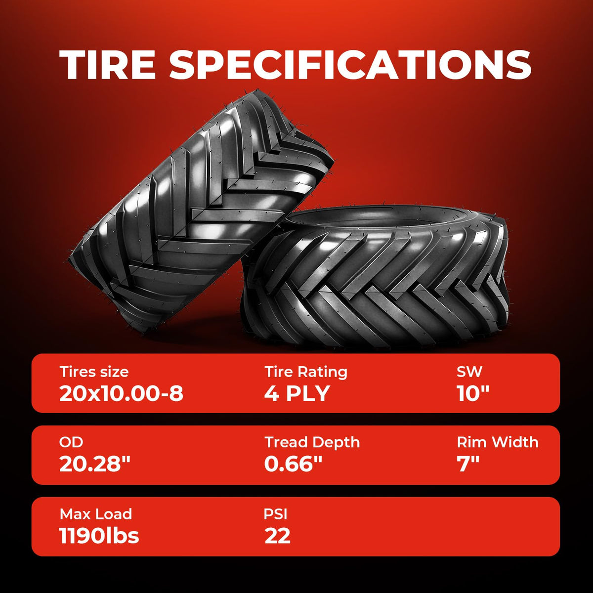 18x8.50-8 Lawn & Garden Mower Tires, Set of 2,4 Ply Tubeless