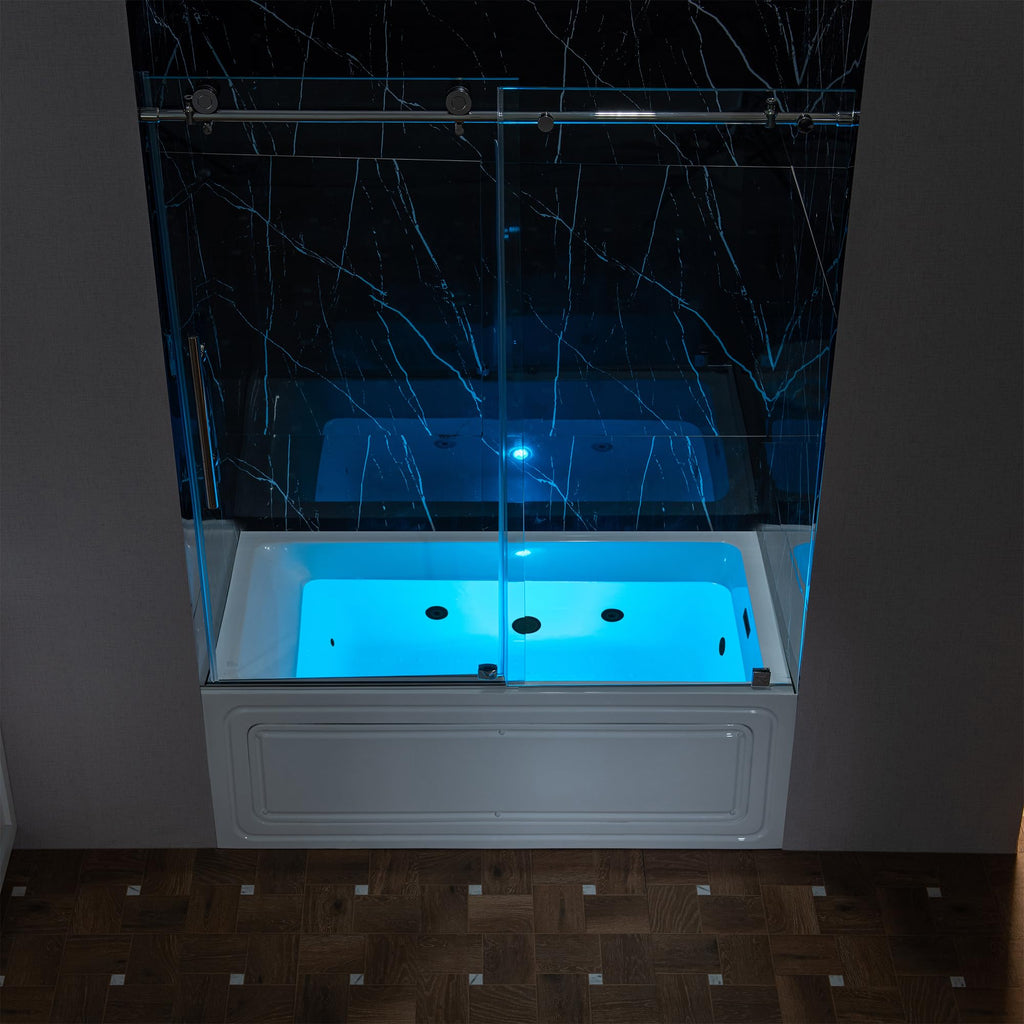 WOODBRIDGE 60" x 32" Alcove Acrylic Rectangular Whirlpool Heated Jetted Tub in White with Left Drain, Matte Black Finish, BS429-L-MB02