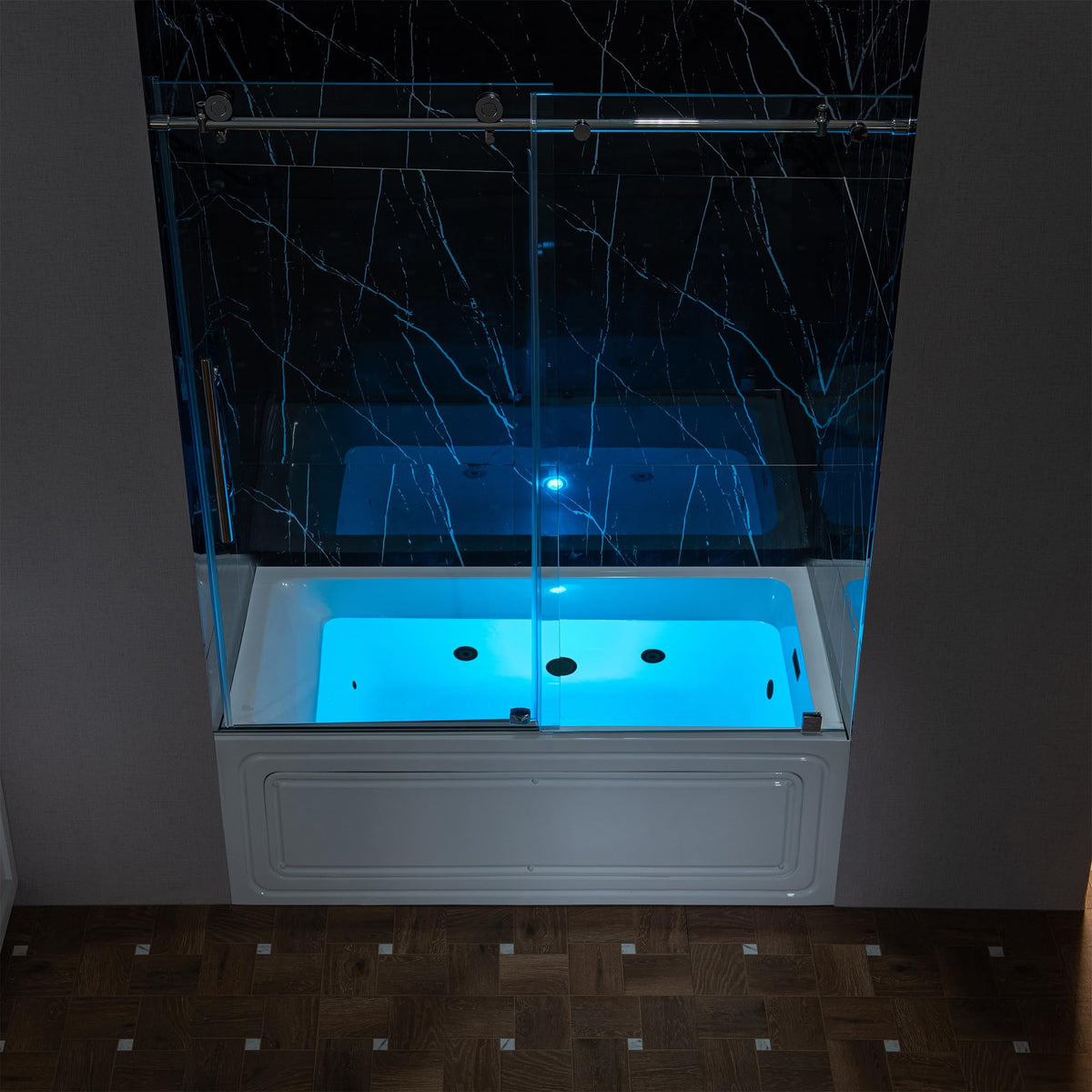 WOODBRIDGE 60" x 32" Alcove Acrylic Rectangular Whirlpool Heated Jetted Tub in White with Left Drain, Matte Black Finish, BS429-L-MB02