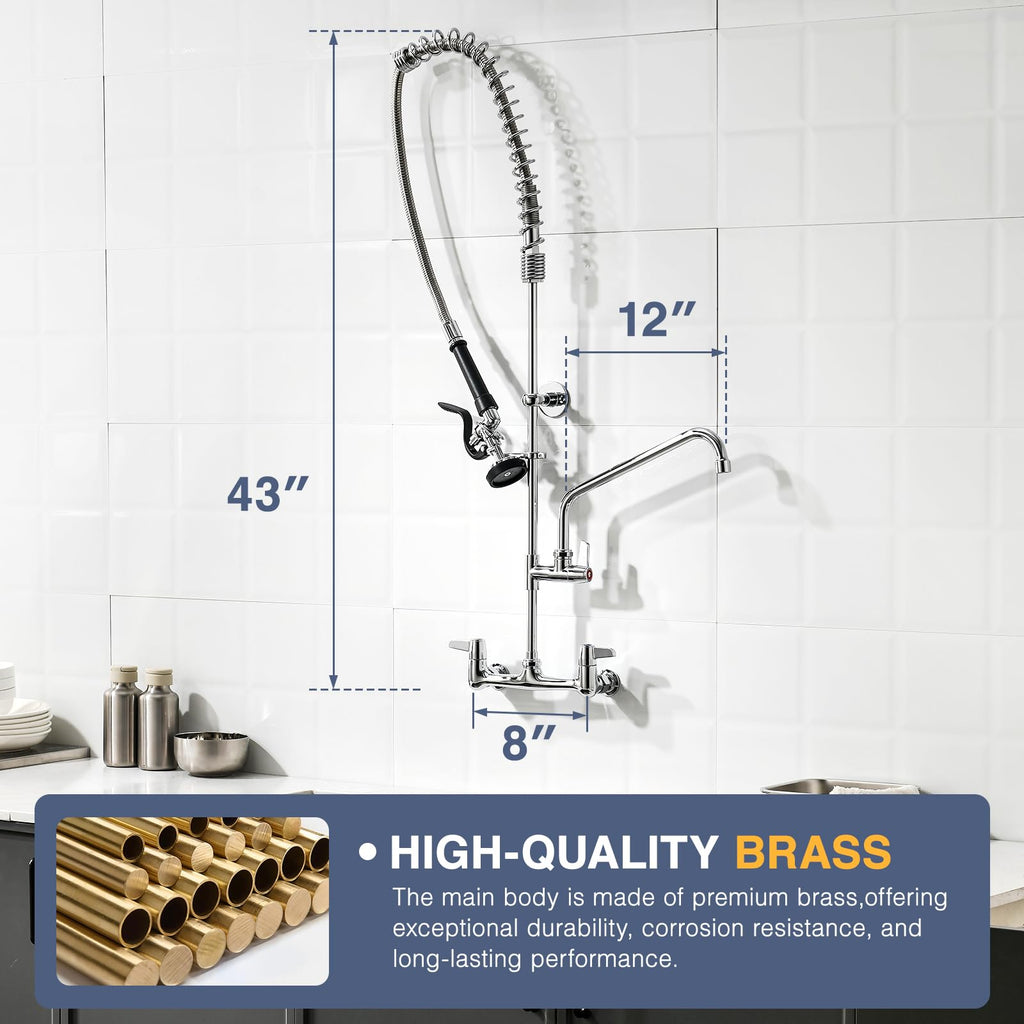 CENOSA 25" Commercial Sink Faucet Wall Mount with Pre-Rinse Sprayer
