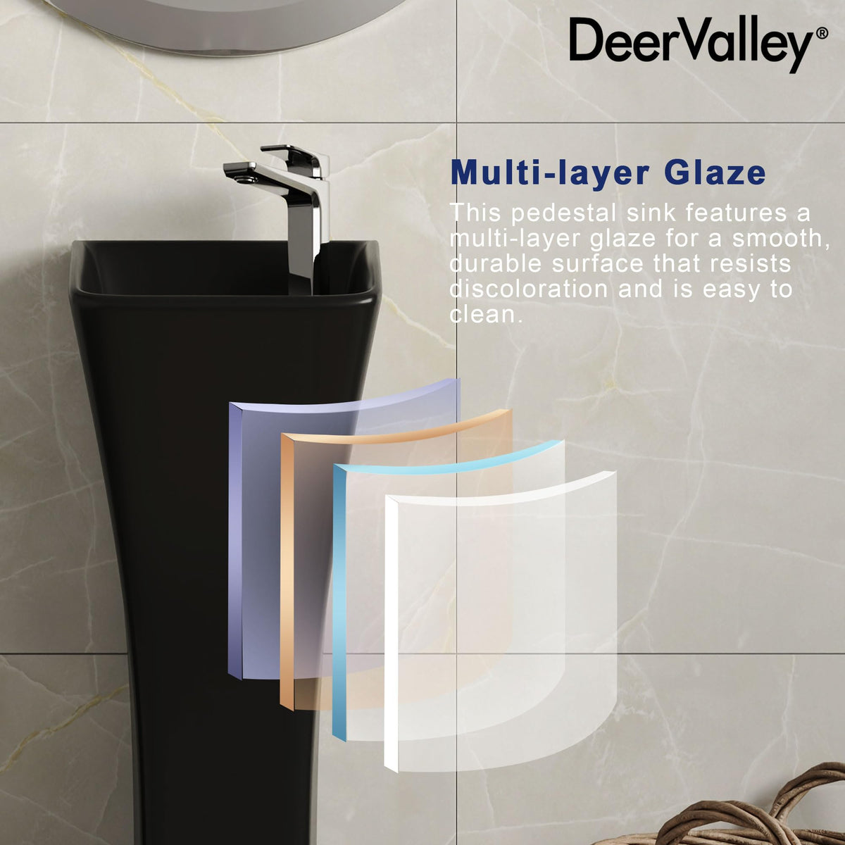 DeerValley Compact Bathroom Sink White 20"x17" Ceramic Sleek Basin DV-1P523